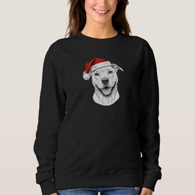 Pitbull Hand-Drawn Christmas–Custom Name Dog Gift Sweatshirt (Front)