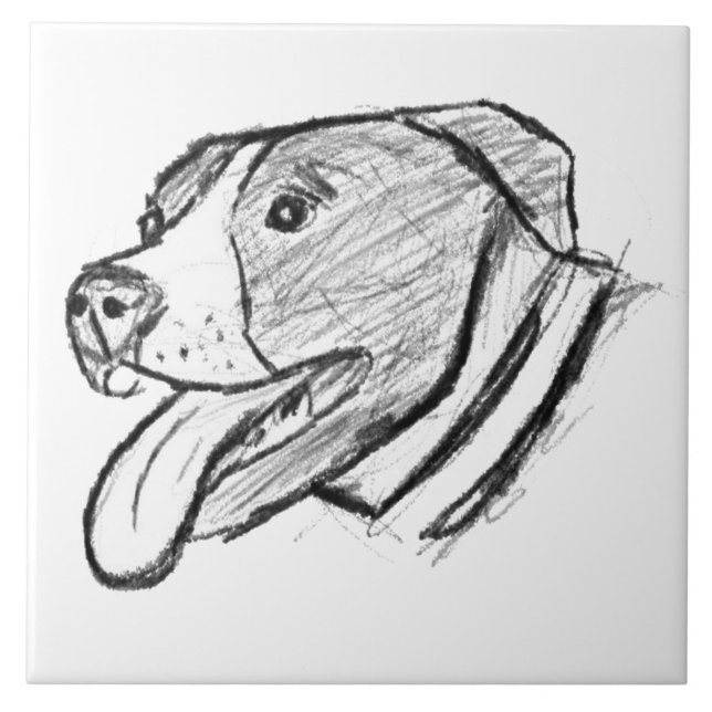 pitbull hand drawn photo dog animal lover ceramic tile (Front)