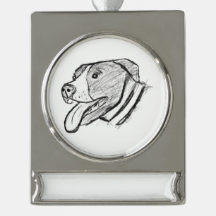 pitbull hand drawn photo dog animal lover silver plated banner ornament