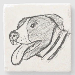 pitbull hand drawn photo dog animal lover stone coaster