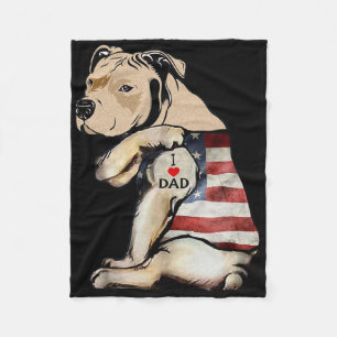 Pitbull I Love Dad Tattoo Fathers Day  Fleece Blanket