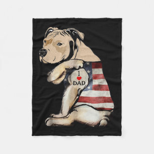 Pitbull I Love Dad Tattoo Fathers Day  Fleece Blanket