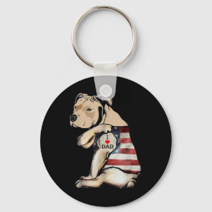 Pitbull I Love Dad Tattoo Fathers Day Key Ring