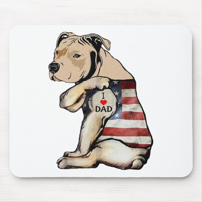 Pitbull I Love Dad Tattoo Fathers Day  Mouse Pad (Front)