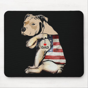 Pitbull I Love Dad Tattoo Fathers Day  Mouse Pad