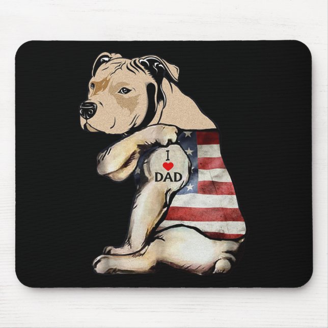 Pitbull I Love Dad Tattoo Fathers Day  Mouse Pad (Front)