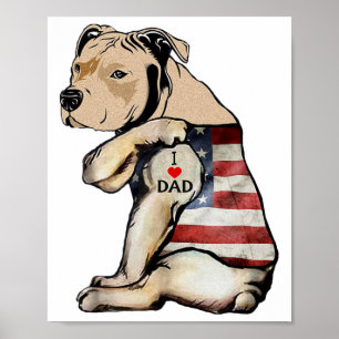 Pitbull I Love Dad Tattoo Fathers Day  Poster