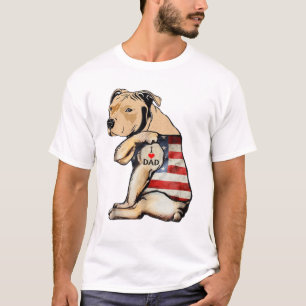 Pitbull I Love Dad Tattoos Fathers Day American Fl T-Shirt