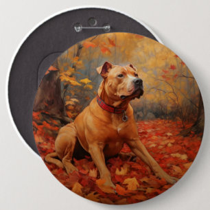 Pitbull in Autumn Leaves Fall Inspire  6 Cm Round Badge