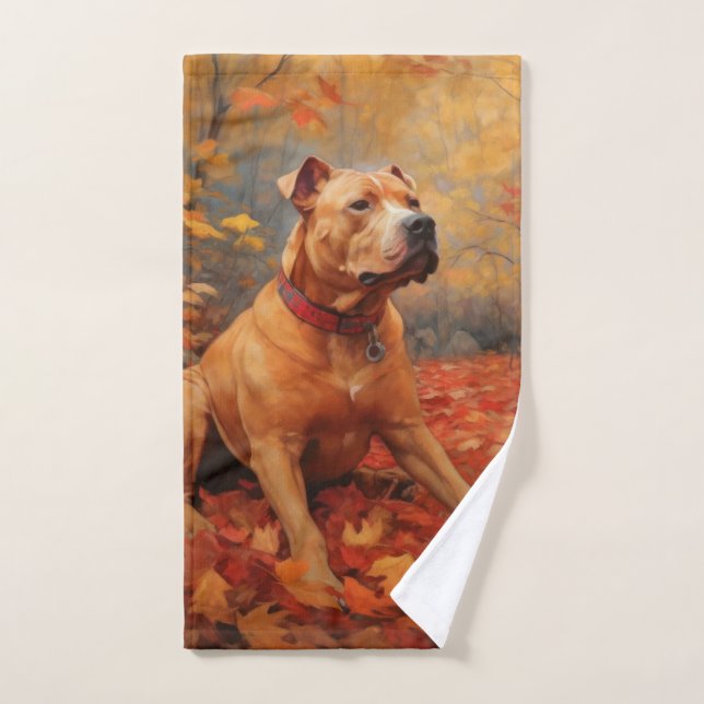 Pitbull in Autumn Leaves Fall Inspire  Bath Towel Set (Hand Towel)