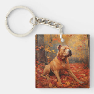 Pitbull in Autumn Leaves Fall Inspire Key Ring