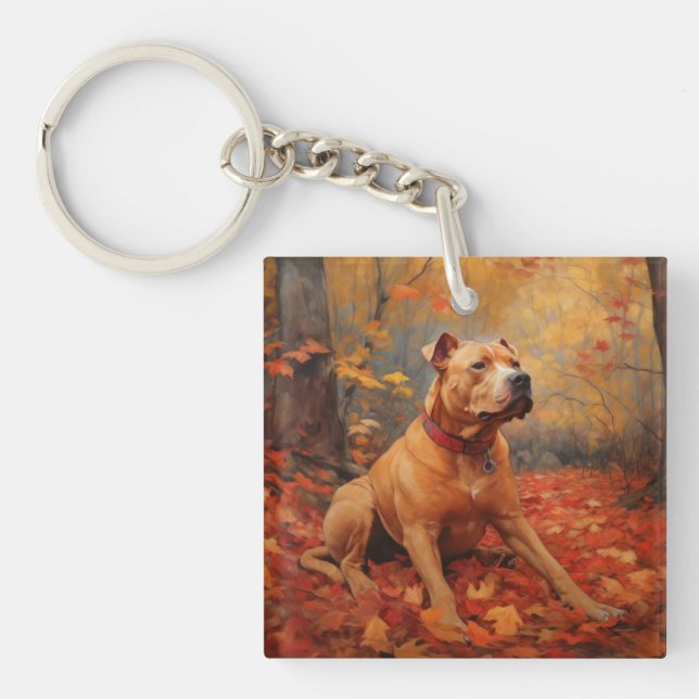 Pitbull in Autumn Leaves Fall Inspire  Key Ring (Front)