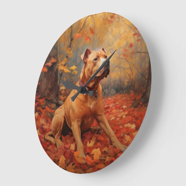 Pitbull in Autumn Leaves Fall Inspire  Large Clock (Angle)