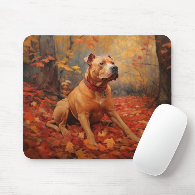 Pitbull in Autumn Leaves Fall Inspire  Mouse Pad (With Mouse)