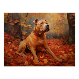 Pitbull in Autumn Leaves Fall Inspire Poster