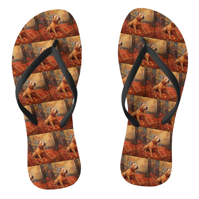 Pitbull in Autumn Leaves Fall Inspire  Thongs (Footbed)