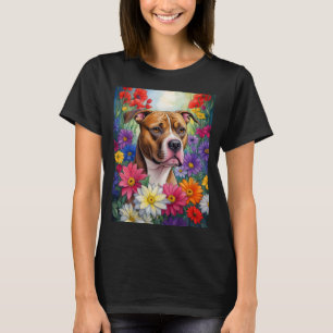 Pitbull in Flower Garden T-Shirt