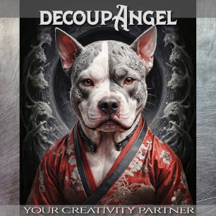 Pitbull in Red Kimono - Decoupage - Tissue Paper