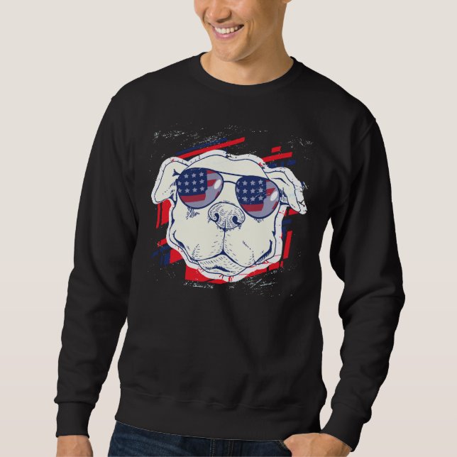 Pitbull In Sunglasses And America Flag Sweatshirt (Front)