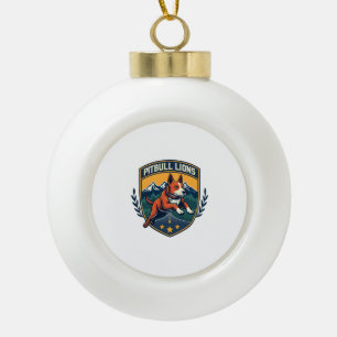 Pitbull Lions Vintage Mascot Sports Badge Vector D Ceramic Ball Christmas Ornament