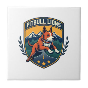 Pitbull Lions Vintage Mascot Sports Badge Vector D Ceramic Tile