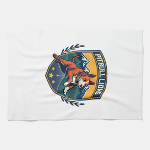 Pitbull Lions Vintage Mascot Sports Badge Vector D Tea Towel
