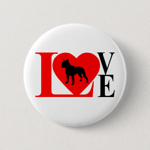 PITBULL LOVE RED AND BLACK 6 CM ROUND BADGE