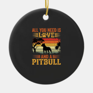 Pitbull Love Retro Sunset Dog Ceramic Ornament