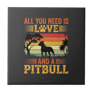 Pitbull Love Retro Sunset Dog Ceramic Tile