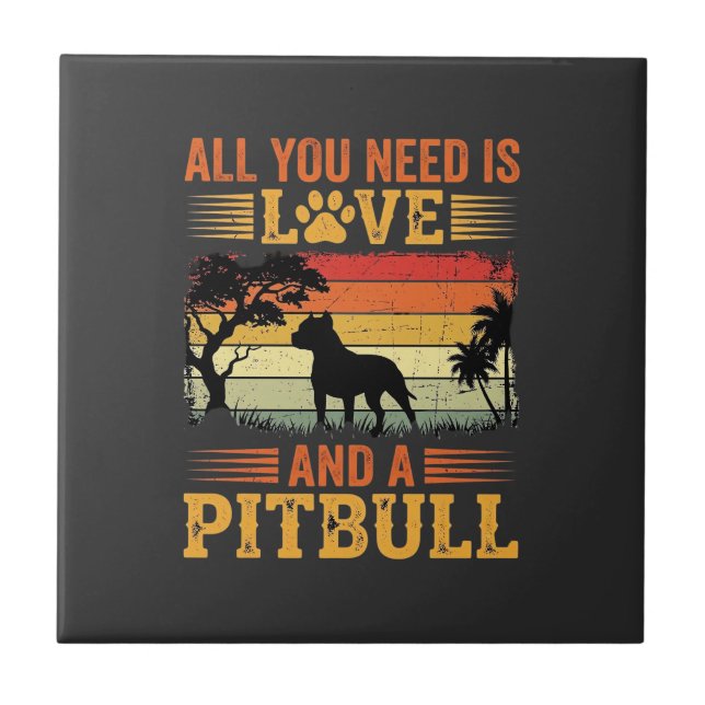 Pitbull Love Retro Sunset Dog Ceramic Tile (Front)