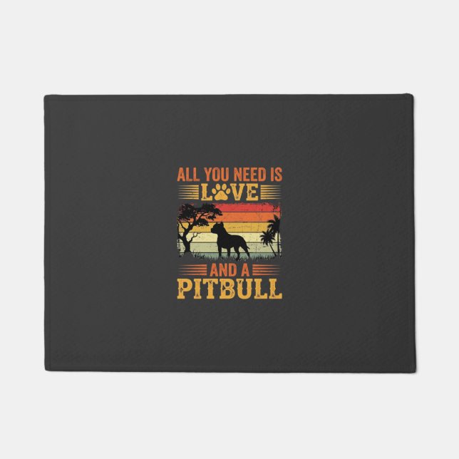 Pitbull Love Retro Sunset Dog Doormat (Front)