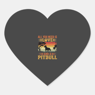 Pitbull Love Retro Sunset Dog Heart Sticker