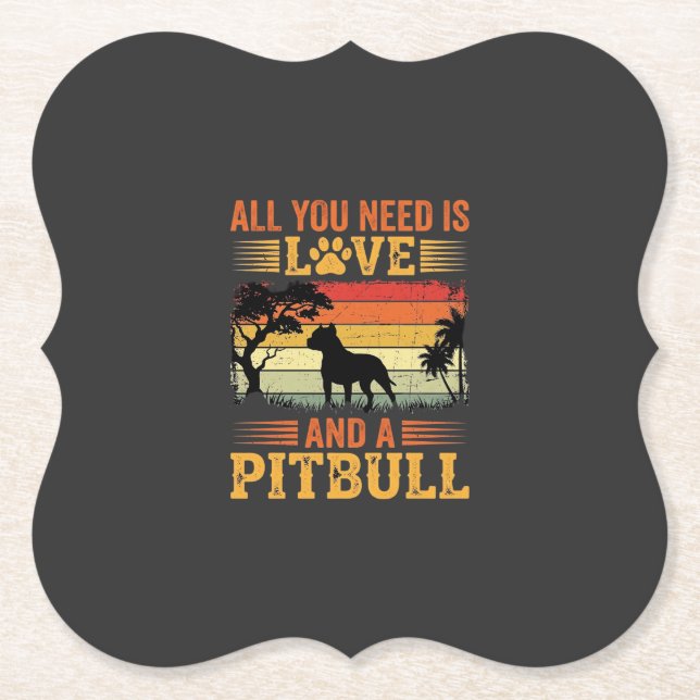 Pitbull Love Retro Sunset Dog Paper Coaster (Front)