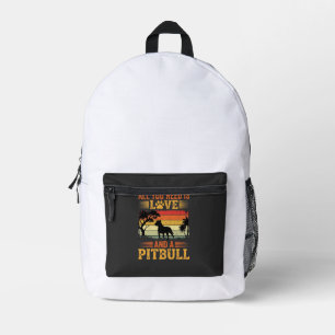 Pitbull Love Retro Sunset Dog Printed Backpack