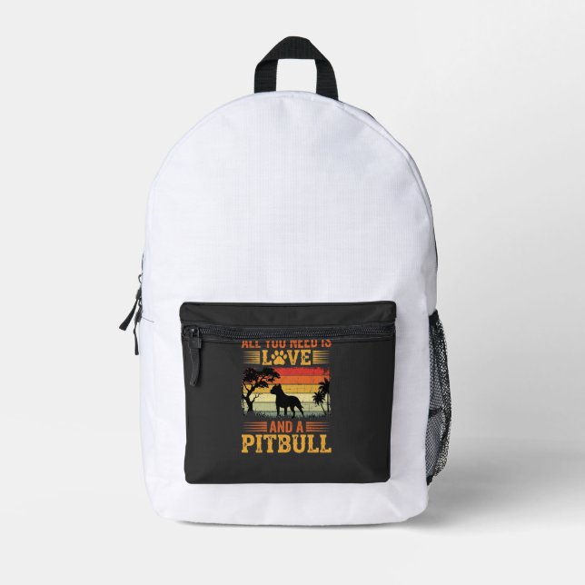 Pitbull Love Retro Sunset Dog Printed Backpack (Front)
