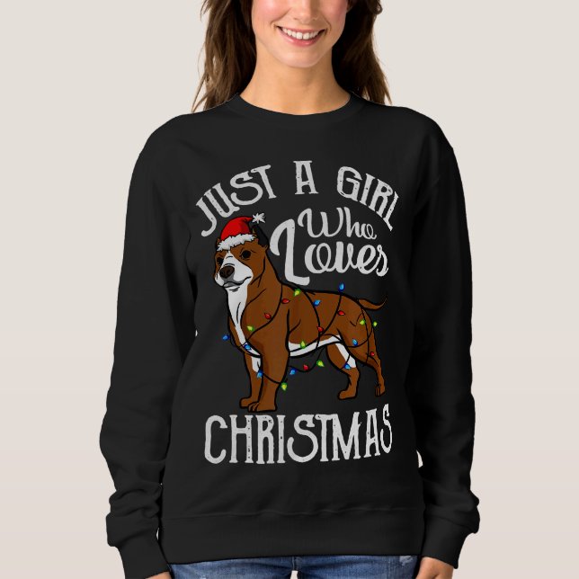 Pitbull Lover Girl Who Loves Christmas Funny Pit B Sweatshirt (Front)