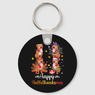 Pitbull Lover Halloween Merry Christmas Happy Hall Key Ring