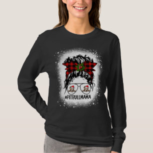 Pitbull Mama Buffalo Plaid Messy Bun Christmas Ble T-Shirt