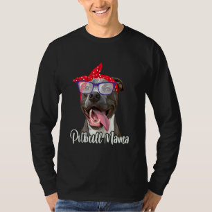 Pitbull Mama Mummy Mum Red Scarf Eyeglasses Paws D T-Shirt