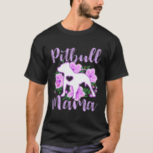 Pitbull Mama Purple Flowers Cute Pit Bull Pretty M T-Shirt