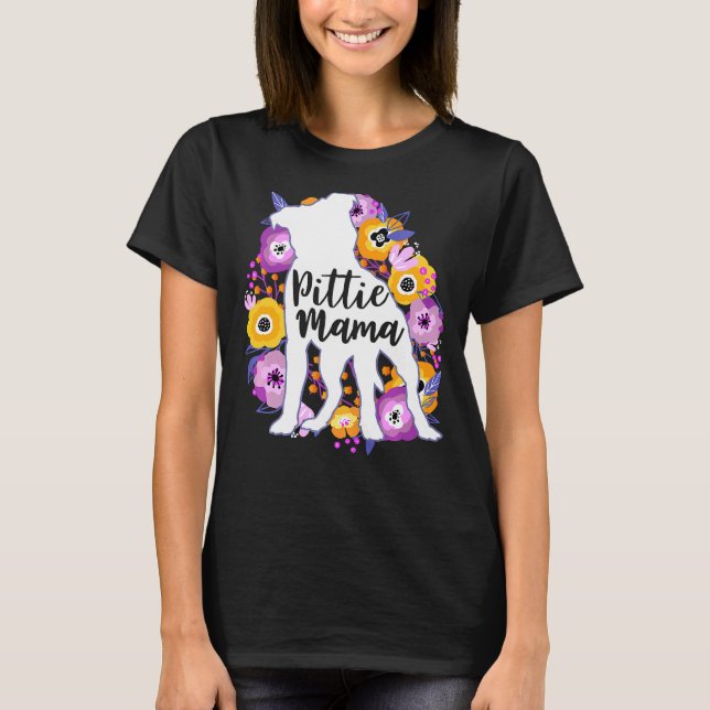 Pitbull Mama Purple Flowers Pittie Mum Cute Pit Bu T-Shirt (Front)