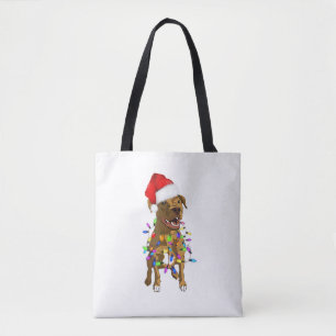 Pitbull Merry Christmas Tree Lights Funny Pajama P Tote Bag