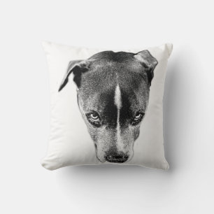 Pitbull Mix Gaze Black and White Throw Pillow