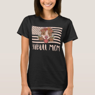 Pitbull Mum Dog Lovers American Flag 4th Of July T T-Shirt