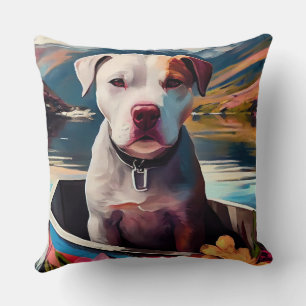 Pitbull on a Paddle: A Scenic Adventure Cushion