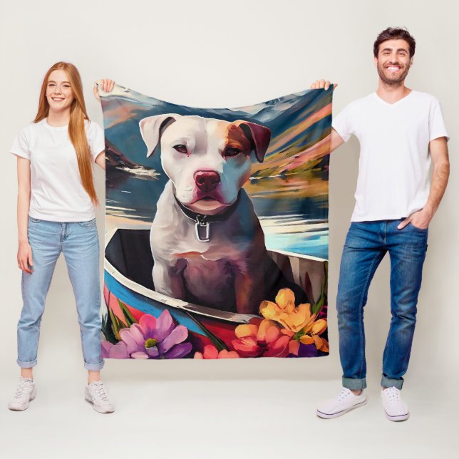 Pitbull on a Paddle: A Scenic Adventure Fleece Blanket (In Situ)