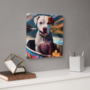 Pitbull on a Paddle: A Scenic Adventure Square Wall Clock