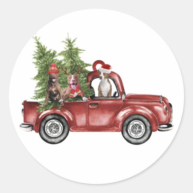 Pitbull On Car Christmas Ornament Funny Xmas Gifts Classic Round Sticker (Front)