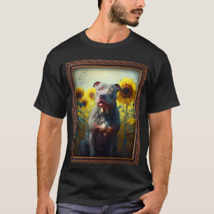 Pitbull Painting Sunflower Flower Mom Women Floral T-Shirt