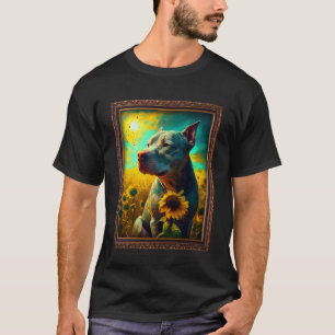 Pitbull Painting Sunflower Flower Mum Women Floral T-Shirt